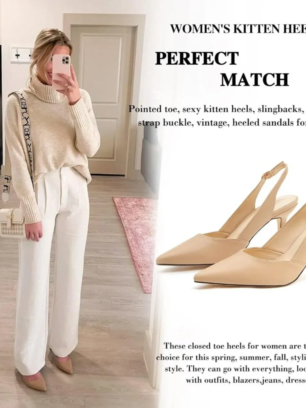 Women's Light Khaki/Pu Slingback Kitten Heels Closed Pointed Toe Pumps Shoes